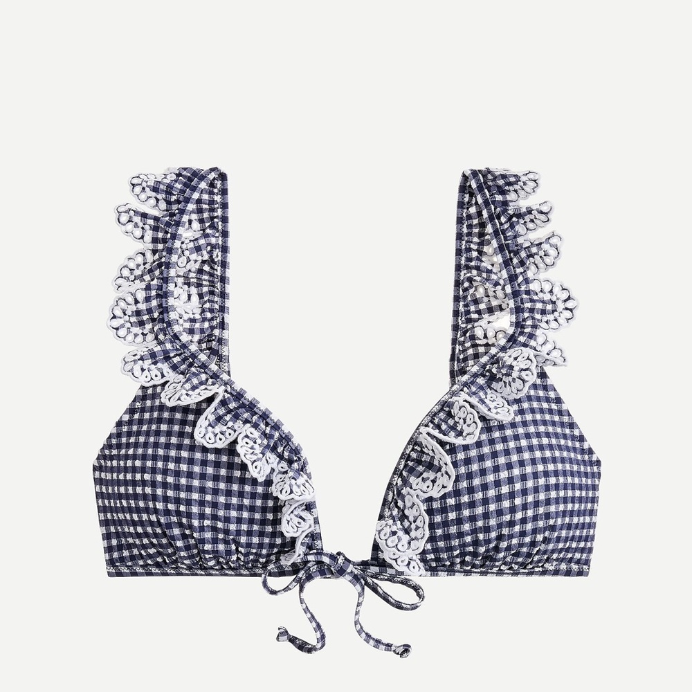 J Crew scalloped ruffle gingham bikini (BRAND NEW)
